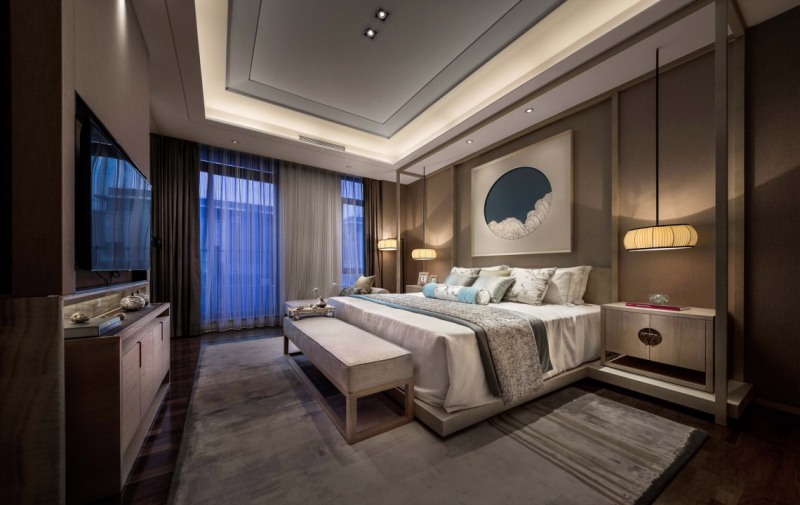 新中式别墅软装卧室